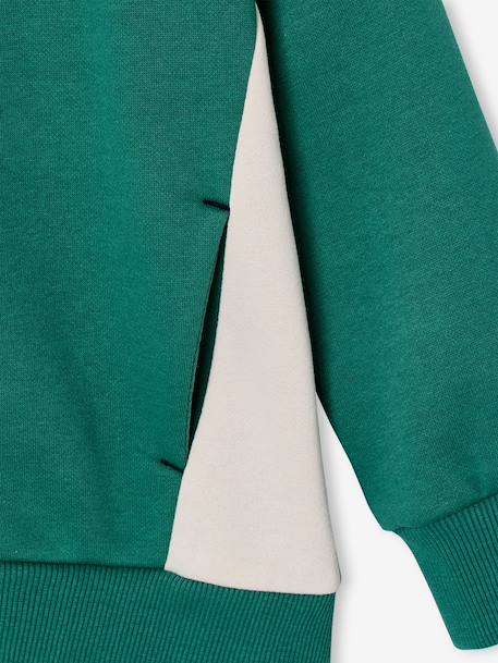 Sweater met rits jongen met capuchon coloblock bordeauxrood+gemêleerd grijs+groen+middenblauw+okergeel - vertbaudet enfant 