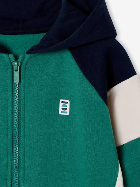 Sweater met rits jongen met capuchon coloblock bordeauxrood+gemêleerd grijs+groen+middenblauw+okergeel - vertbaudet enfant 