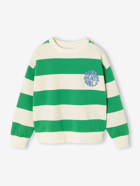 Gestreept sweater voor jongens met geplaatst motief geel, gestreept+pistache - vertbaudet enfant 