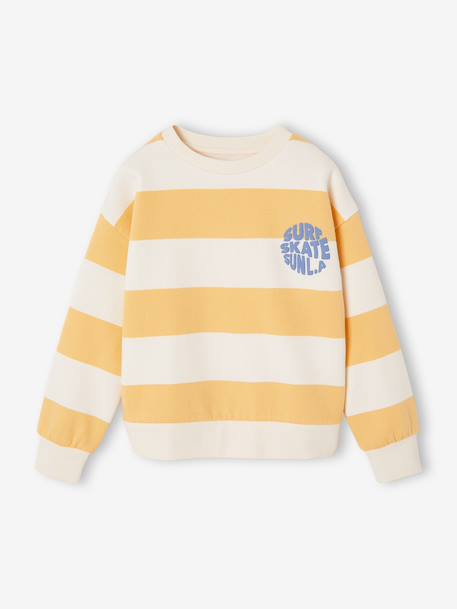 Gestreept sweater voor jongens met geplaatst motief geel, gestreept+pistache - vertbaudet enfant 