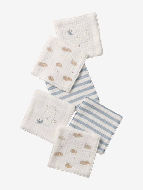 Set van 6 washandjes touw+wit+wit, bedrukt - vertbaudet enfant 