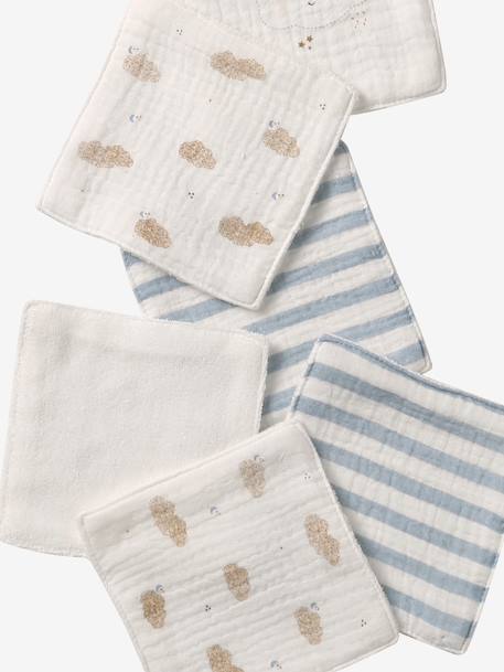 Lot de 6 lingettes lavables blanc+blanc imprimé+ficelle - vertbaudet enfant 