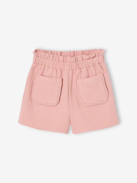 Short paperbag fille en twill rose poudré - vertbaudet enfant 