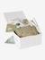 Coffret cadeau naissance 8 pièces : 1 hochet, 1 tapis à langer nomade, 5 lingettes, 1 pochette blanc imprimé+ocre+vert imprimé - vertbaudet enfant 