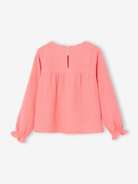 Blouse fille à volant en gaze de coton corail+écru - vertbaudet enfant 