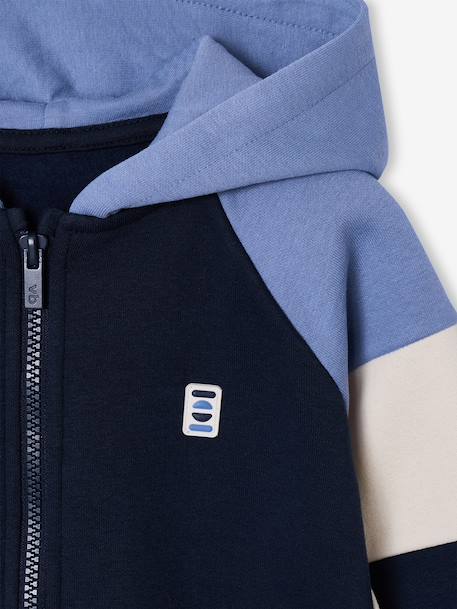 Sweat zippé garçon capuche coloblock bleu moyen+bordeaux+gris chiné+ocre+vert - vertbaudet enfant 
