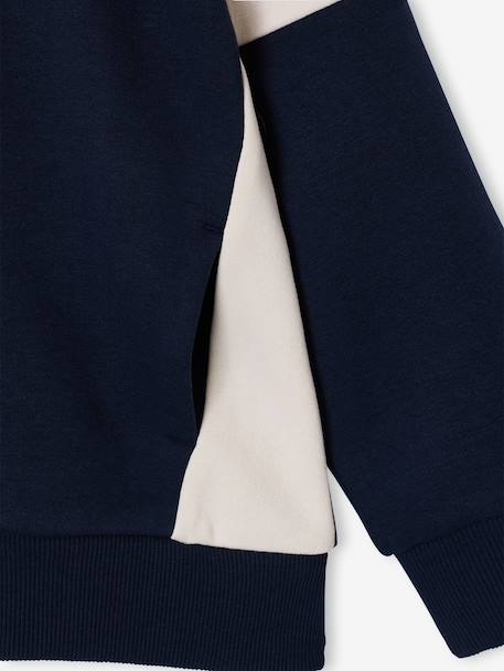 Sweater met rits jongen met capuchon coloblock bordeauxrood+gemêleerd grijs+groen+middenblauw+okergeel - vertbaudet enfant 