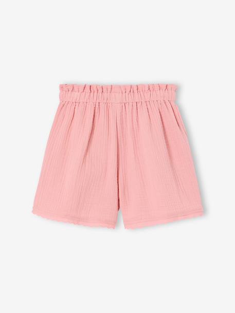 Short en gaze de coton fille bleu clair+blush - vertbaudet enfant 
