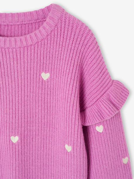 Pull fille brodé manches volantées écru+mauve+rouge - vertbaudet enfant 