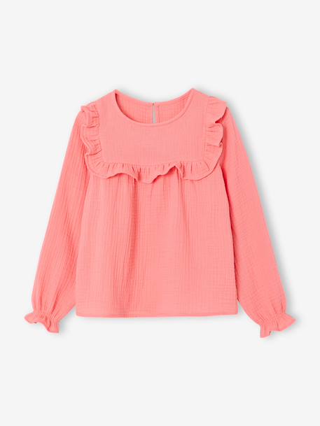 Fille-Chemise, blouse, tunique-Blouse fille à volant en gaze de coton 