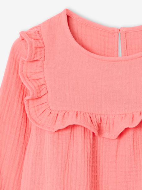 Blouse fille à volant en gaze de coton corail+écru - vertbaudet enfant 