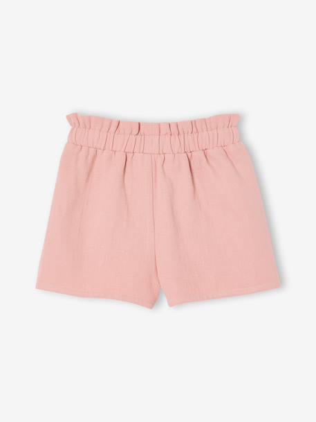 Short paperbag fille en twill rose poudré - vertbaudet enfant 