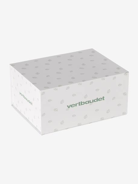 8-delige kraamcadeauset: 1 rammelaar, 1 aankleedkussen, 5 doekjes, 1 etui groen, bedrukt+okergeel+wit, bedrukt - vertbaudet enfant 