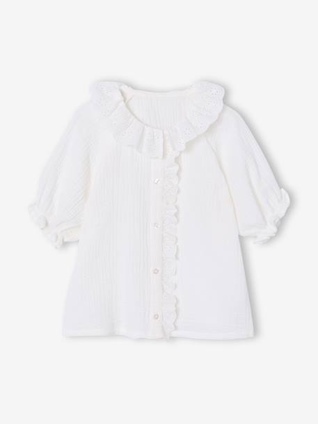 Blouse voor meisjes met Engels borduurwerk ecru - vertbaudet enfant 
