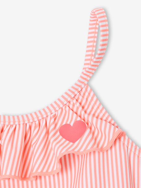 Gestreept 2-delig badpak voor meisjes koraal - vertbaudet enfant 