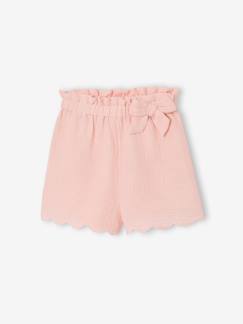 -Short fille volanté en gaze de coton