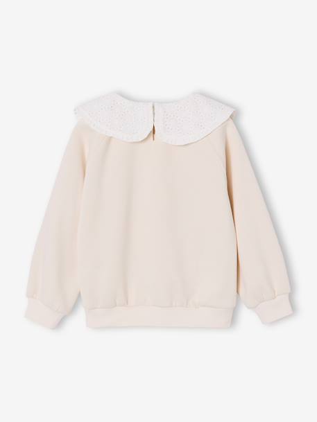 Sweat fille col brodé message flock velours écru+gris chiné+mauve+rose pâle+rouge - vertbaudet enfant 
