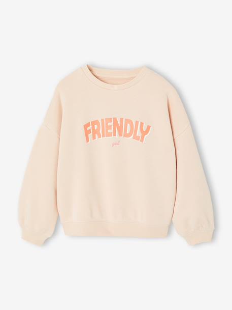 Sweater voor meisjes met positieve boodschap blauwgroen+lichtroze - vertbaudet enfant 