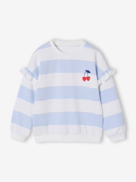 Sweat fille rayé manches à volants bleu pâle+marine+pivoine+vieux rose - vertbaudet enfant 