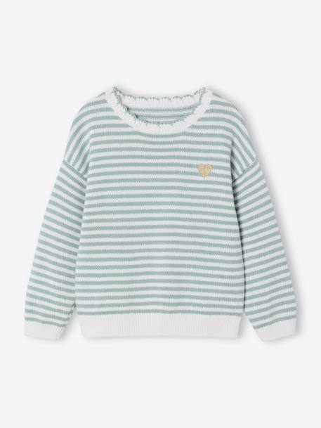 Pull fille à rayures bleu grisé+marine - vertbaudet enfant 