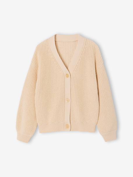 Gilet fille en côte perlée rose+vanille - vertbaudet enfant 