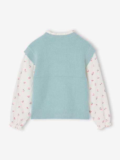 Pull 2 en 1 fille manches bleu grisé+rose - vertbaudet enfant 