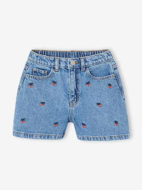 Short fille brodé bleu moyen+rose+vert sauge - vertbaudet enfant 