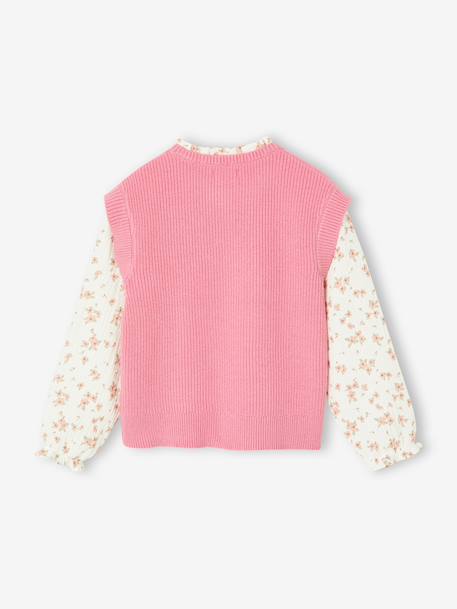Pull 2 en 1 fille manches bleu grisé+rose - vertbaudet enfant 