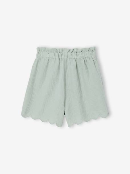 Short met ruches voor meisjes van katoenen gaas lichtroze+saliegroen - vertbaudet enfant 