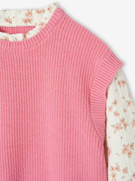 Pull 2 en 1 fille manches bleu grisé+rose - vertbaudet enfant 
