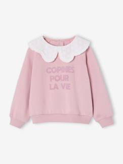 -Sweat fille col brodé message flock velours