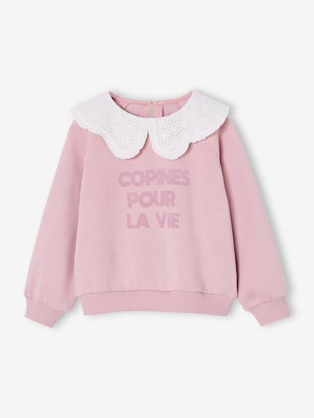 Fille-Sweat fille col claudine broderie anglaise