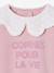 Sweat fille col brodé message flock velours écru+gris chiné+mauve+rose pâle+rouge - vertbaudet enfant 