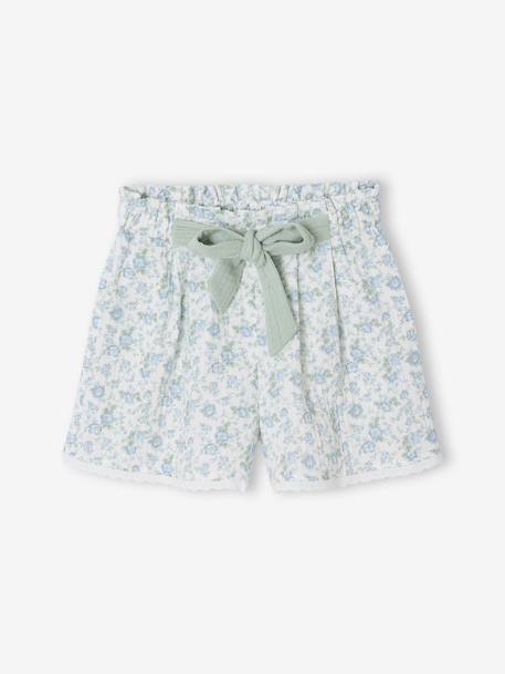 Short en gaze de coton fille bleu clair+blush - vertbaudet enfant 