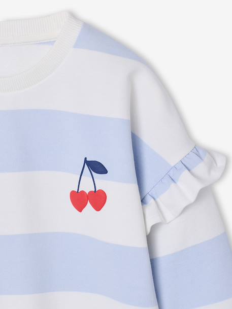 Sweat fille rayé manches à volants bleu pâle+marine+pivoine+vieux rose - vertbaudet enfant 