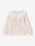 Sweat fille col brodé message flock velours écru+gris chiné+mauve+rose pâle+rouge - vertbaudet enfant 