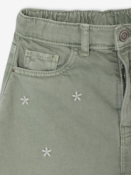Geborduurde short voor meisjes middenblauw+rozen+saliegroen - vertbaudet enfant 