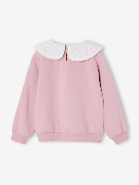Sweat fille col brodé message flock velours écru+gris chiné+mauve+rose pâle+rouge - vertbaudet enfant 