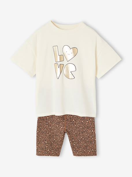 Fille-Ensemble-Ensemble fille léopard T-shirt et cycliste sport