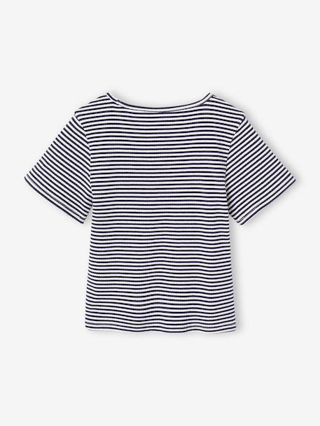 T-shirt voor meisjes met een fantasieknoop blauw, gestreept+geel - vertbaudet enfant 