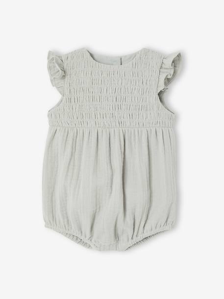 Barboteuse bébé fille en gaze de coton vert sauge - vertbaudet enfant 