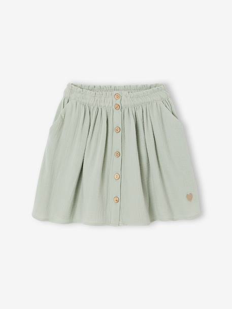 Jupe fille en gaze de coton beige+bleu grisé+rose+vert sauge+vieux rose+violet - vertbaudet enfant 