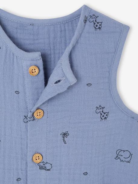 Combinaison en gaze de coton naissance bleu+écru+vert sauge - vertbaudet enfant 