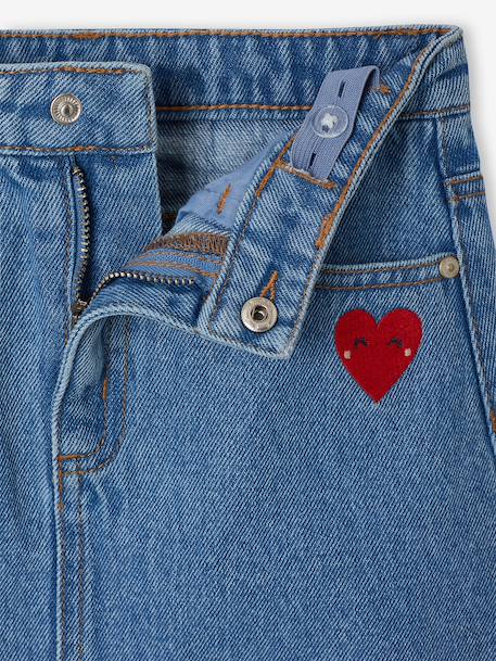 Jupe fille en jean avec broderie bleu moyen - vertbaudet enfant 