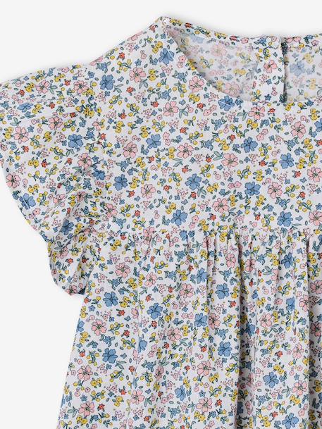 Blouse fille imprimée manches courtes à volants blanc imprimé+carreaux rouge - vertbaudet enfant 