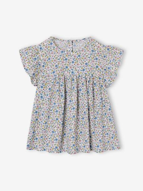Blouse fille imprimée manches courtes à volants blanc imprimé+carreaux rouge - vertbaudet enfant 