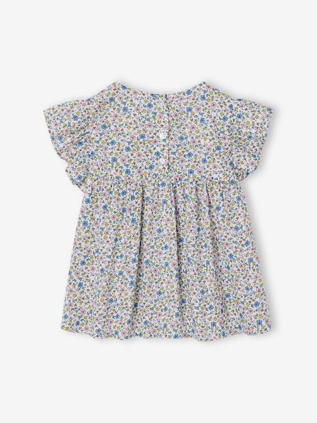 Blouse fille imprimée manches courtes à volants blanc imprimé+carreaux rouge - vertbaudet enfant 