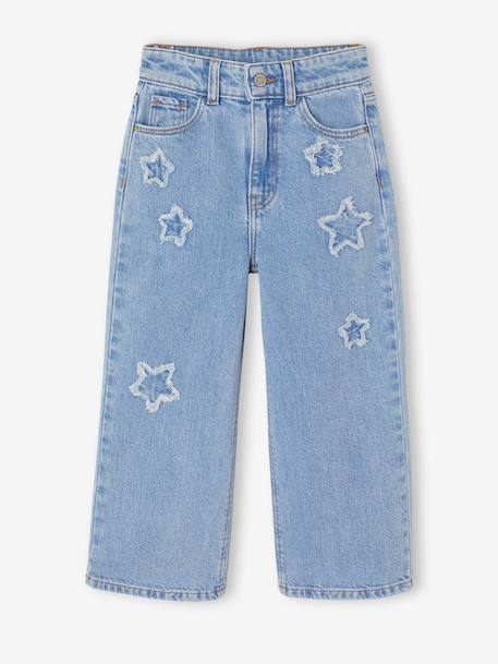 Jean large fille étoiles bleu clair+denim gris - vertbaudet enfant 