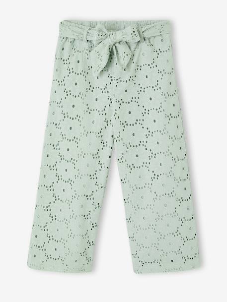 Pantalon large fille en broderie anglaise vert sauge - vertbaudet enfant 