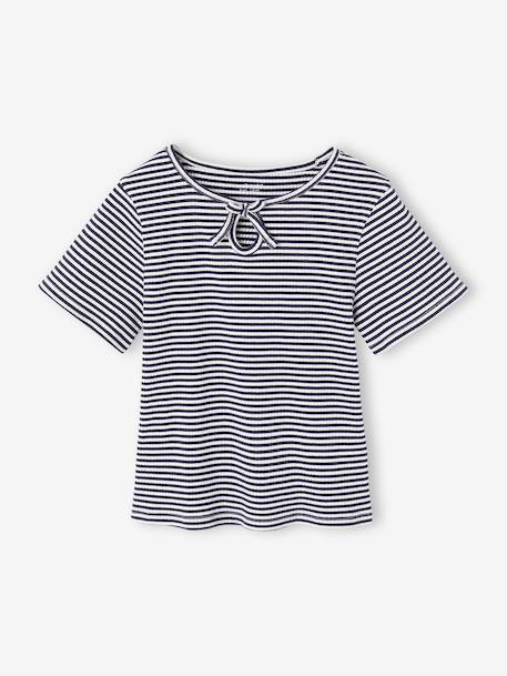 T shirt fille noeud fantaisie jaune+rayé bleu - vertbaudet enfant 
